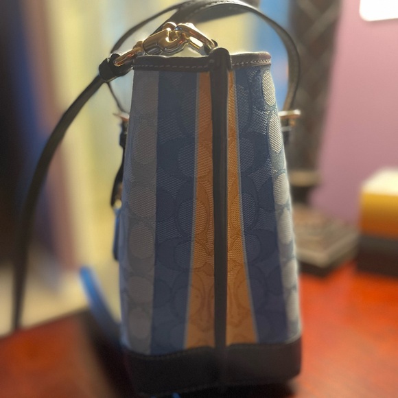 Coach - Mollie Blue and Yellow Striped Tote Bag - EUC - Picture 4 of 9